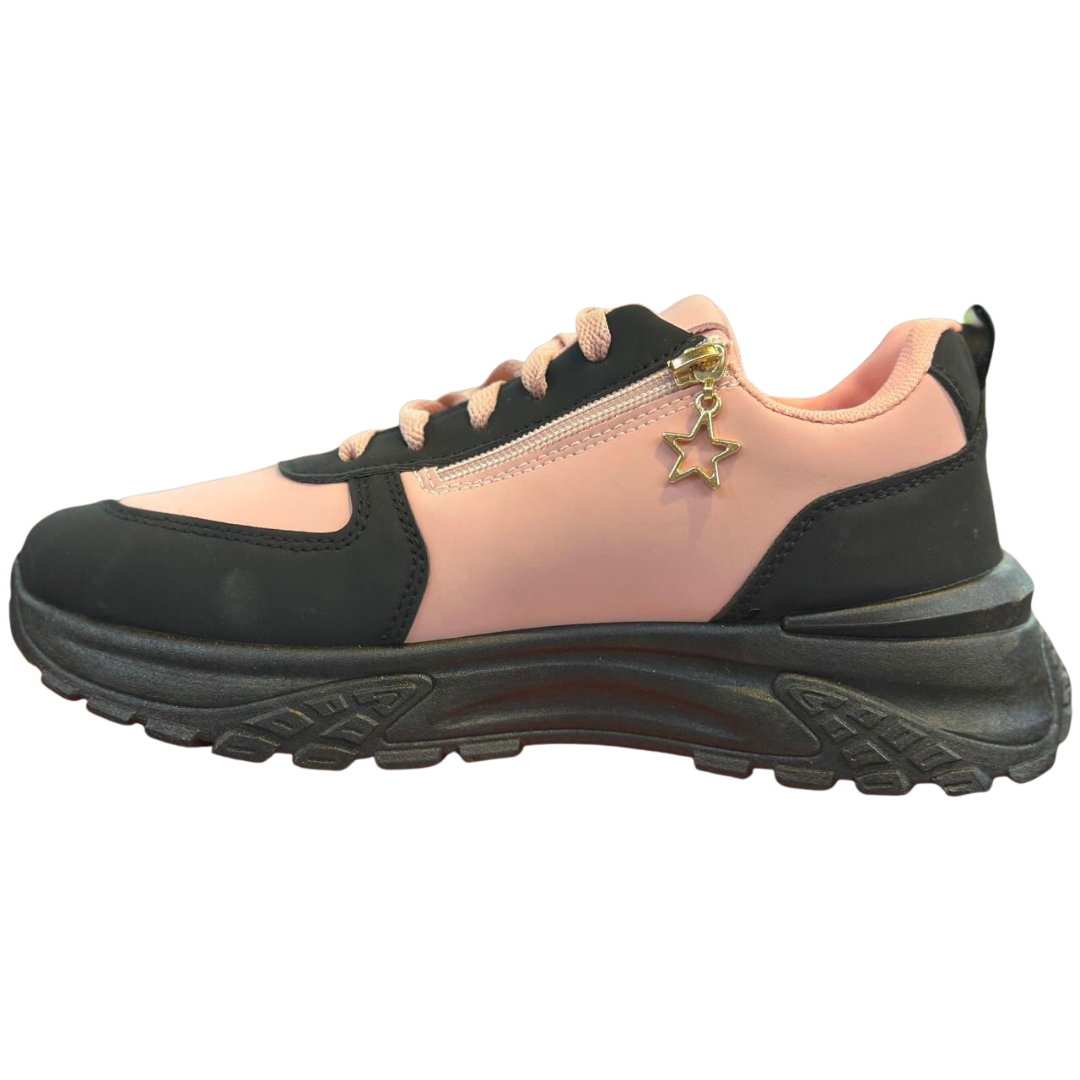 Black & pink combo casual sneakers for women